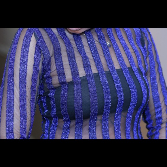 Blue Glitter Mesh Dress - Picture 4 of 5